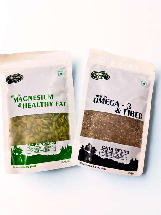 Cultivate Crest Raw Pumpkin,Chia Seeds | Natural, Raw, Non-GMO, Gluten-Free, Vegan | Immunity Booster Diet Food | Healthy Snacking & Cooking | 200g x 2)
